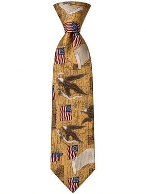100% Silk “We The People” Patriotic Yellow Eagle & Flag Men's Tie (Tie Tales)